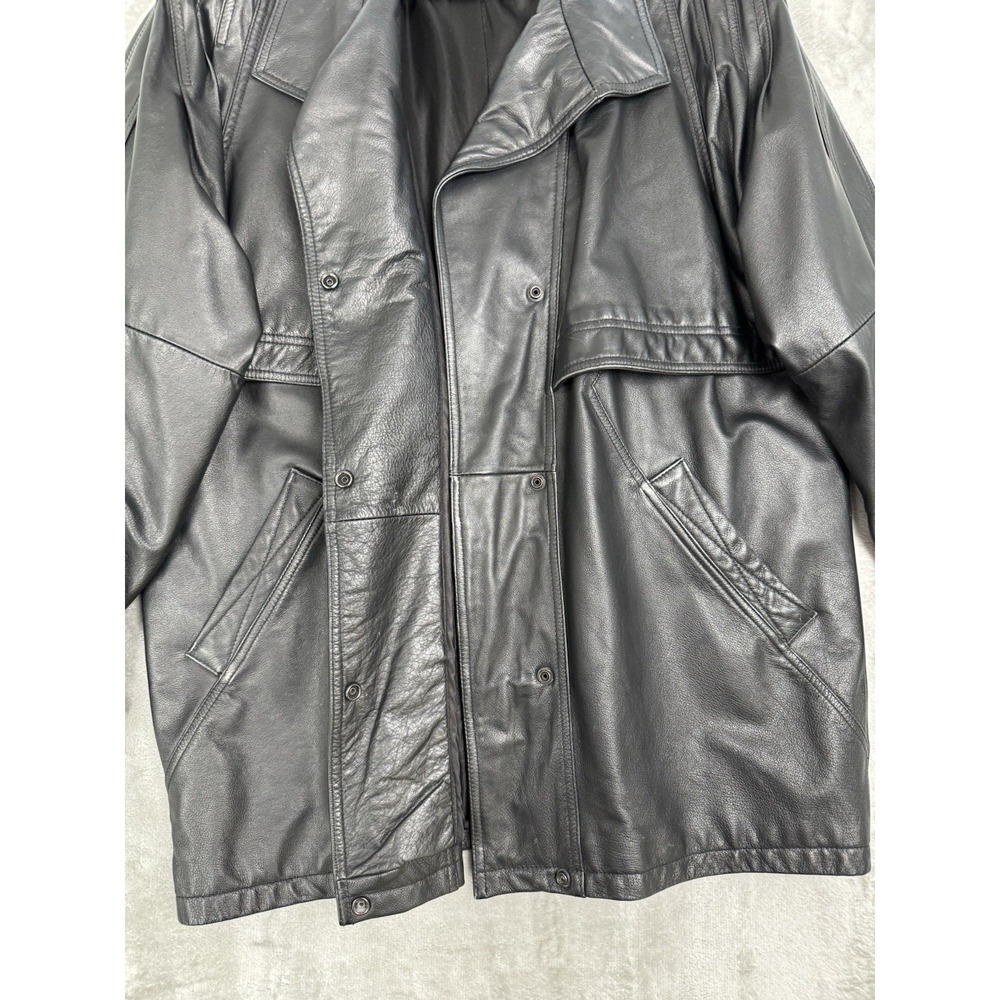 Vintage Wilsons Black Leather Jacket Mens Large L Field Overcoat 90s Y2K Read - Picture 10 of 11